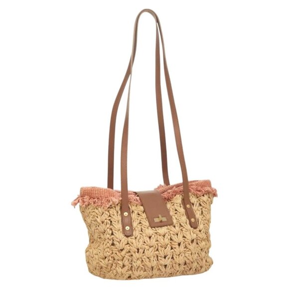CHANEL Shoulder Bag Raffia Beige Gold CC Auth 122425V - Picture 1 of 15